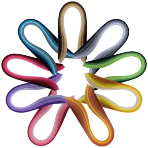 Kreisförmig angeordnete bunte Quilling-Papierstreifen in vielen Farben