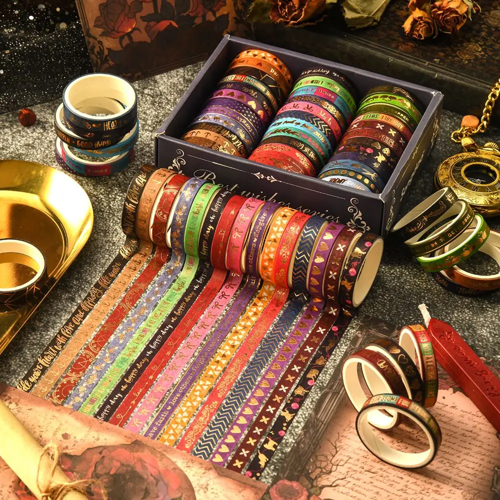 Washi Tape Set mit Goldprägung und Mustern in Geschenkbox – Bild 2