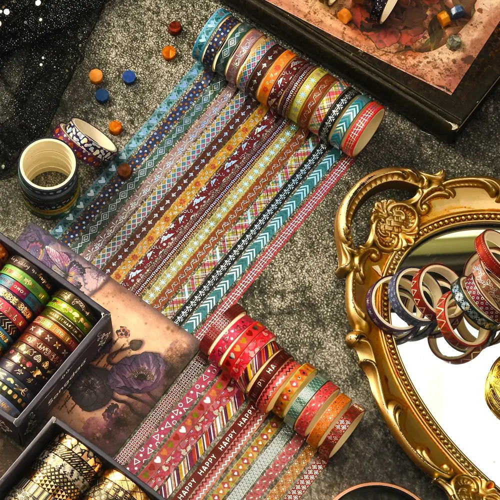Washi Tape Set mit Goldprägung und Mustern in Geschenkbox – Bild 3