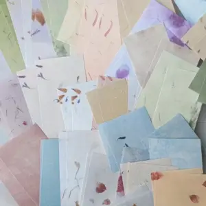 Florale Papierbögen in Blau, Rosa und Braun, aufgefächert ausgebreitet