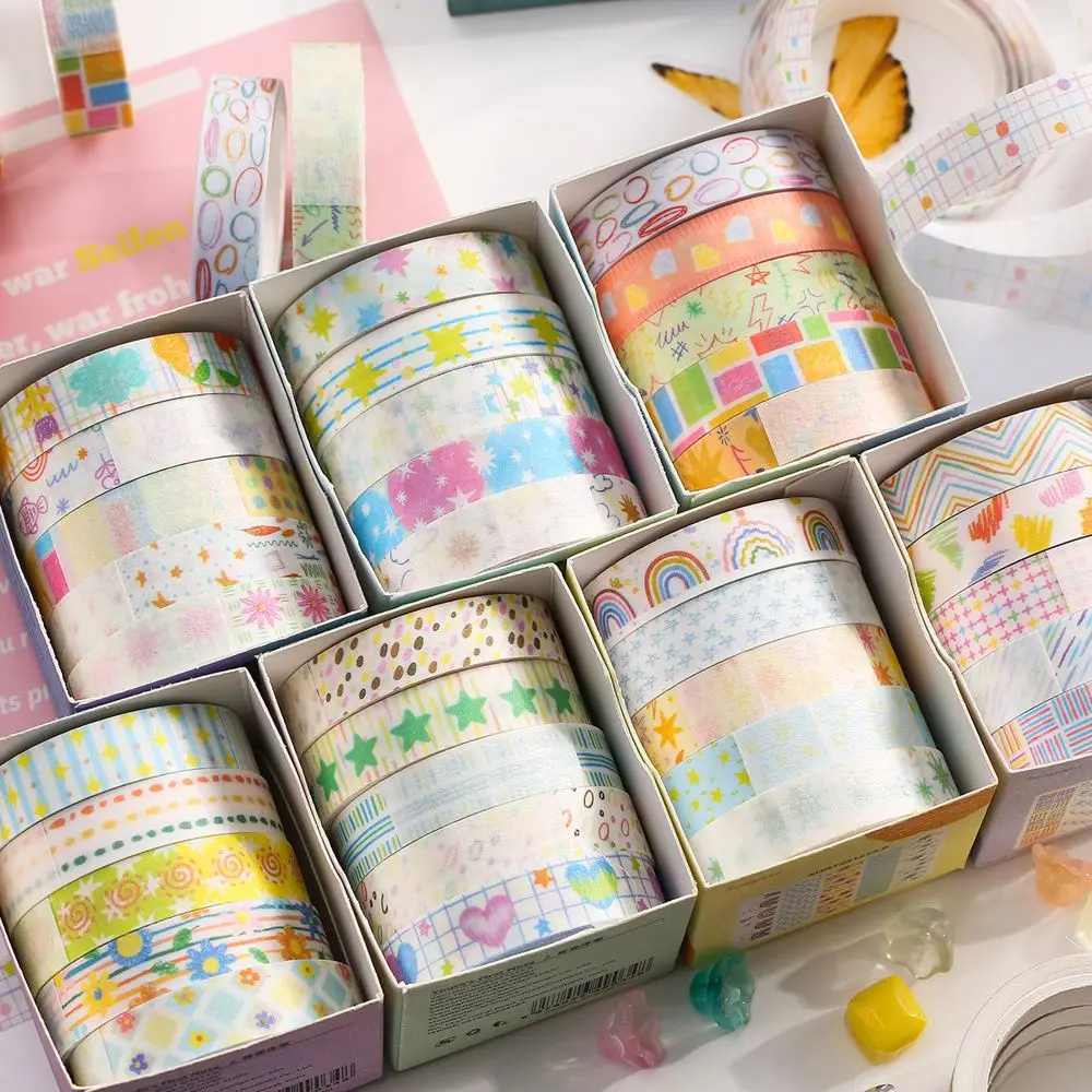 Washi Tape Set mit Sternen, Blumen und Karos in Pastell – Bild 4