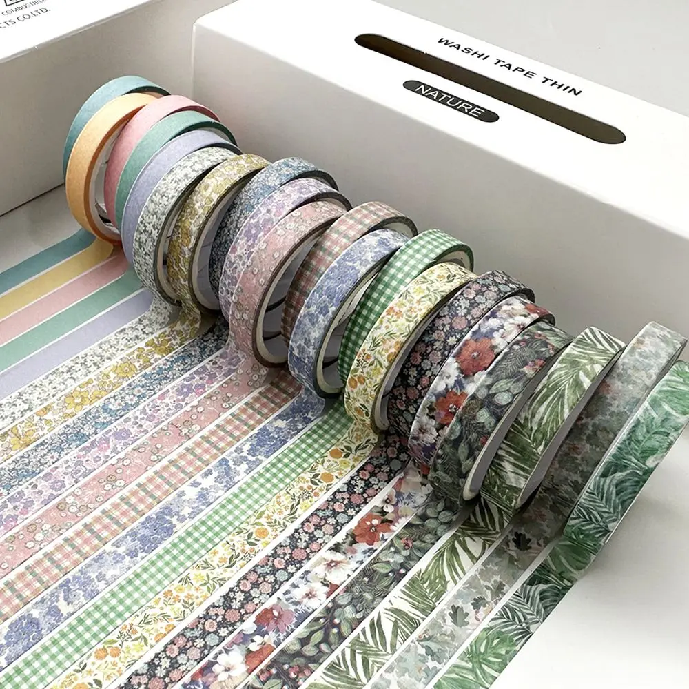 Schmales Washi Tape Set Retro mit Karo- und Blumenmuster – Bild 3