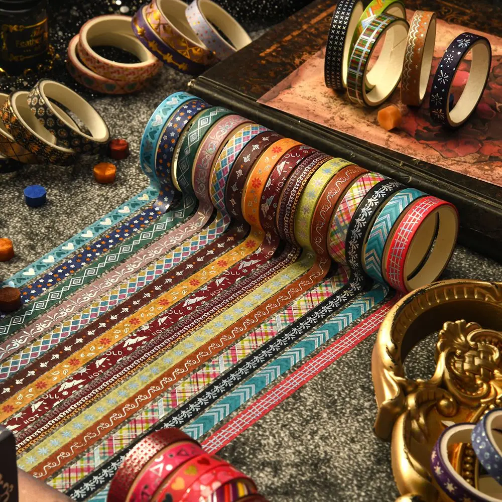 Washi Tape Set mit Goldprägung und Mustern in Geschenkbox – Bild 4