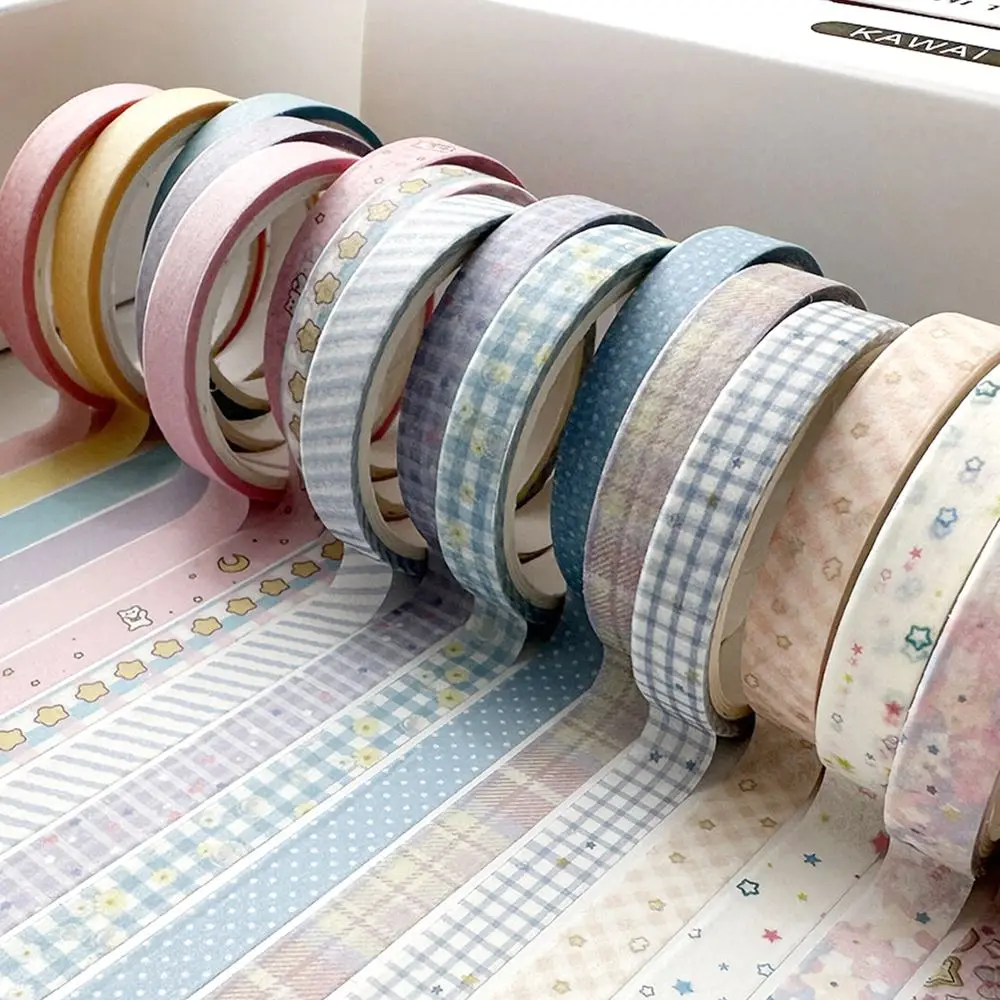 Schmales Washi Tape Set Retro mit Karo- und Blumenmuster – Bild 4