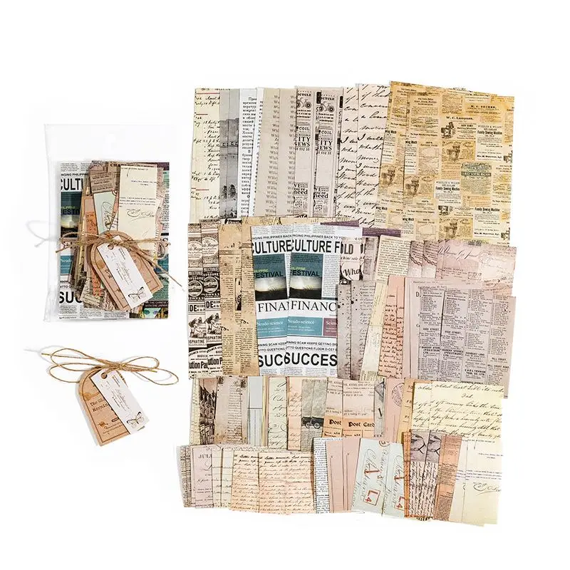 Scrapbooking-Papier Vintage mit Etiketten und Zeitungsdruck – Beige