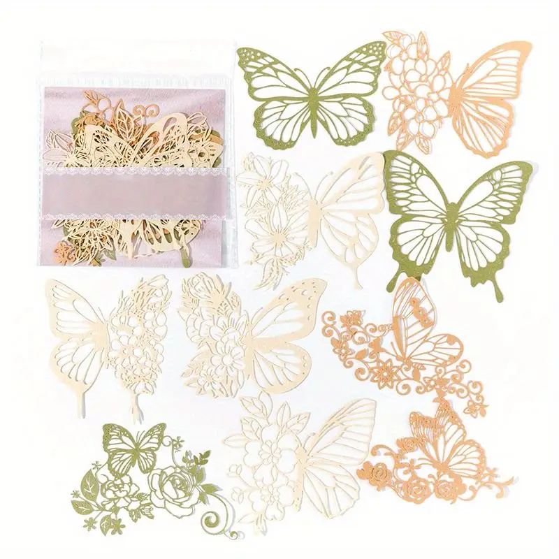 Bastelpapier mit Spitzenmotiven, Fenstern und Schmetterlingen – Beige