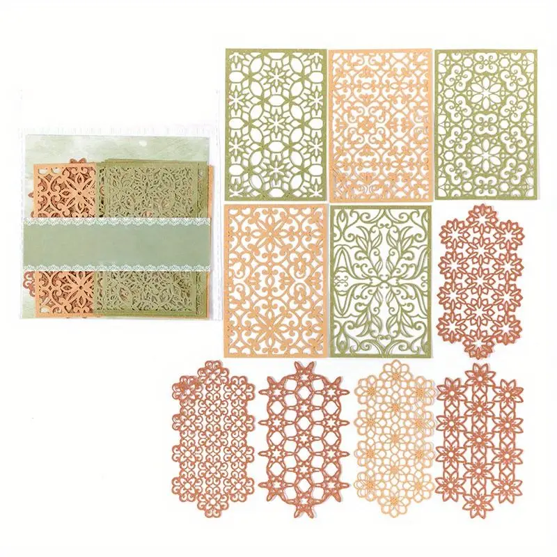 Bastelpapier mit Spitzenmotiven, Fenstern und Schmetterlingen – Orange