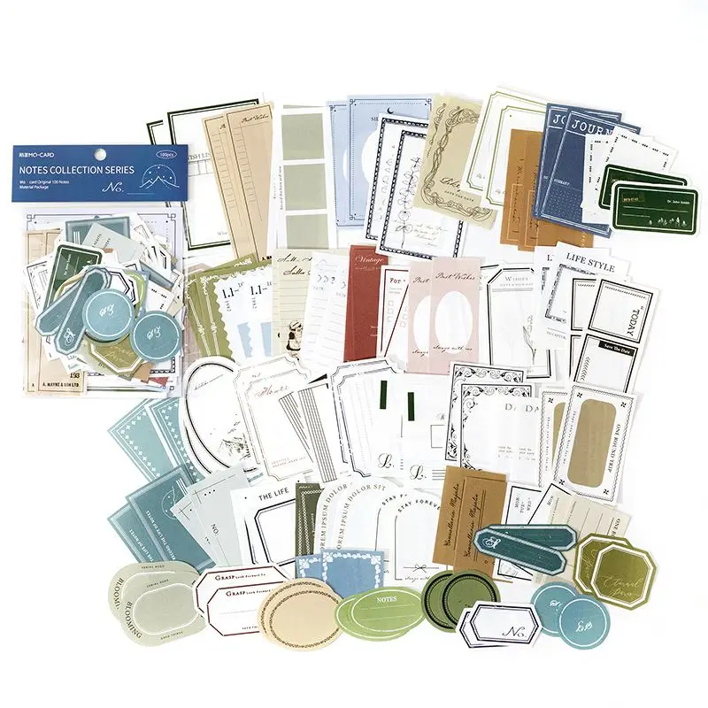 Notizpapier Set Vintage mit Etiketten und Rahmen zum Basteln – Petrol