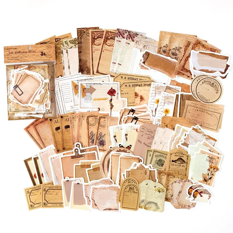 Notizpapier Set Vintage mit Etiketten und Rahmen zum Basteln – Beige