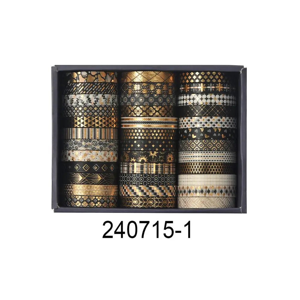 Washi Tape Set mit Goldprägung und Mustern in Geschenkbox – Schwarz