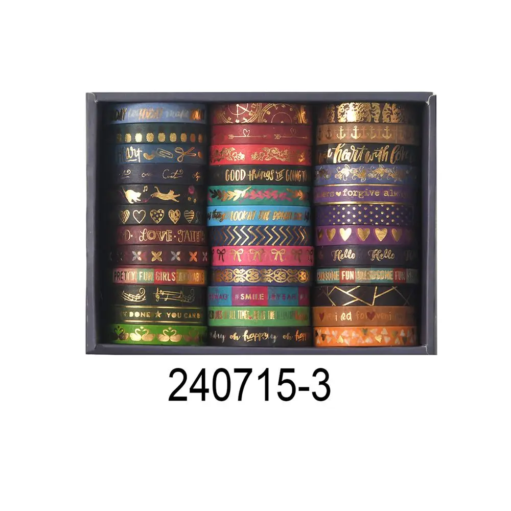 Washi Tape Set mit Goldprägung und Mustern in Geschenkbox – Bunt – Gold