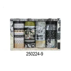Washi Tape Set Vintage mit Zeitungs-, Tier- und Pflanzenmotiven – Grau – Zeitung
