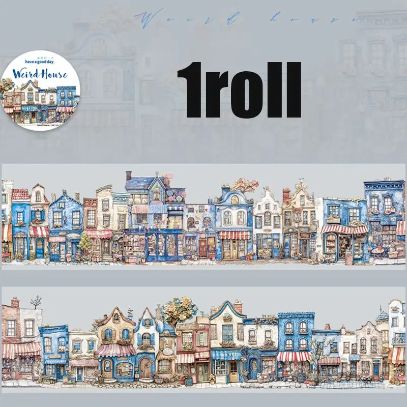 Washi Tape breit mit Häuserfronten und Stadtmotiven – Blau