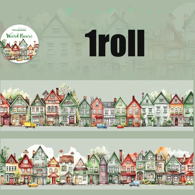 Washi Tape breit mit Häuserfronten und Stadtmotiven – Grün