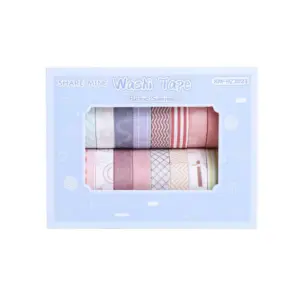 Washi Tape Set in Geschenkboxen mit Blumen und Streifen – Hellblau – Streifen