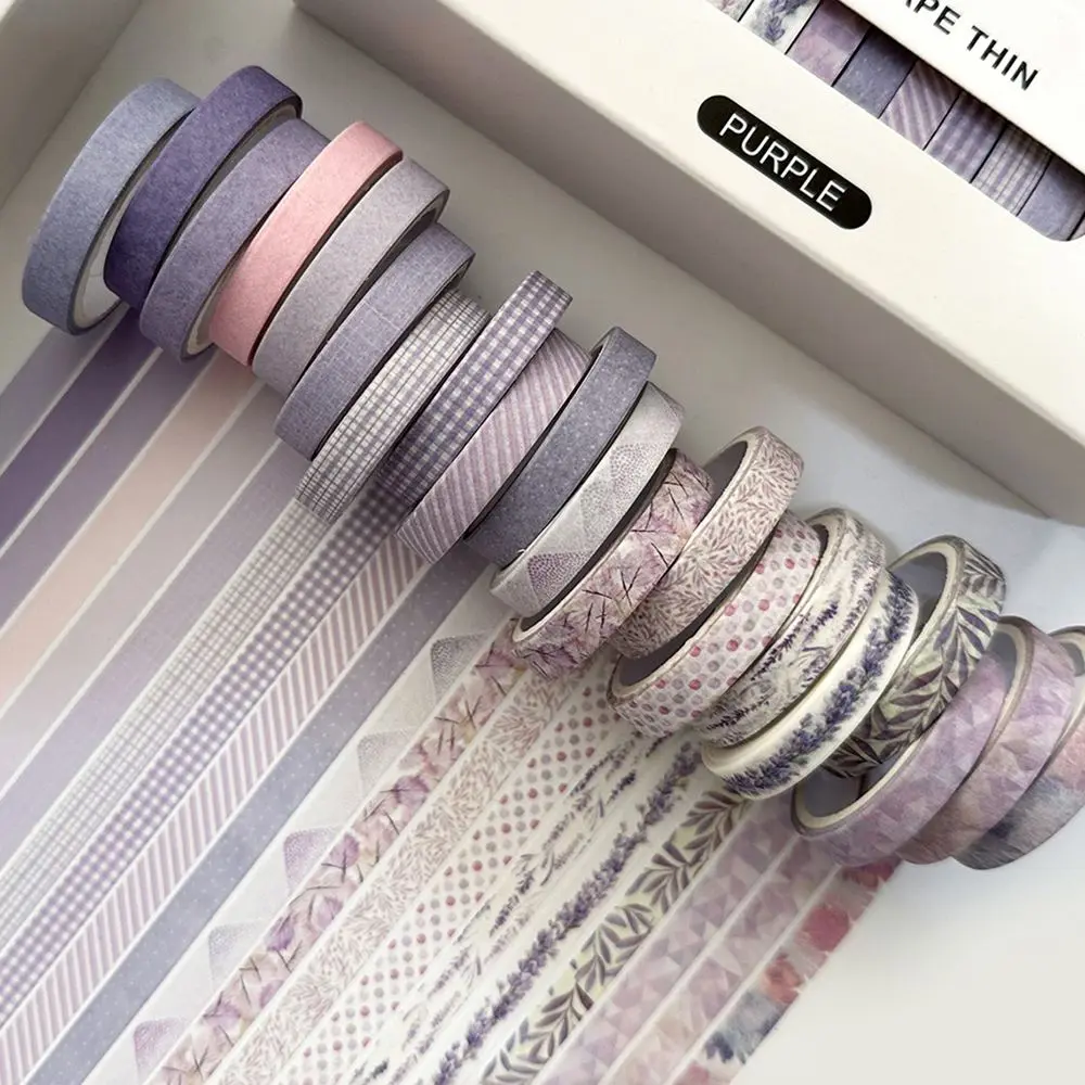 Schmales Washi Tape Set Retro mit Karo- und Blumenmuster – Flieder