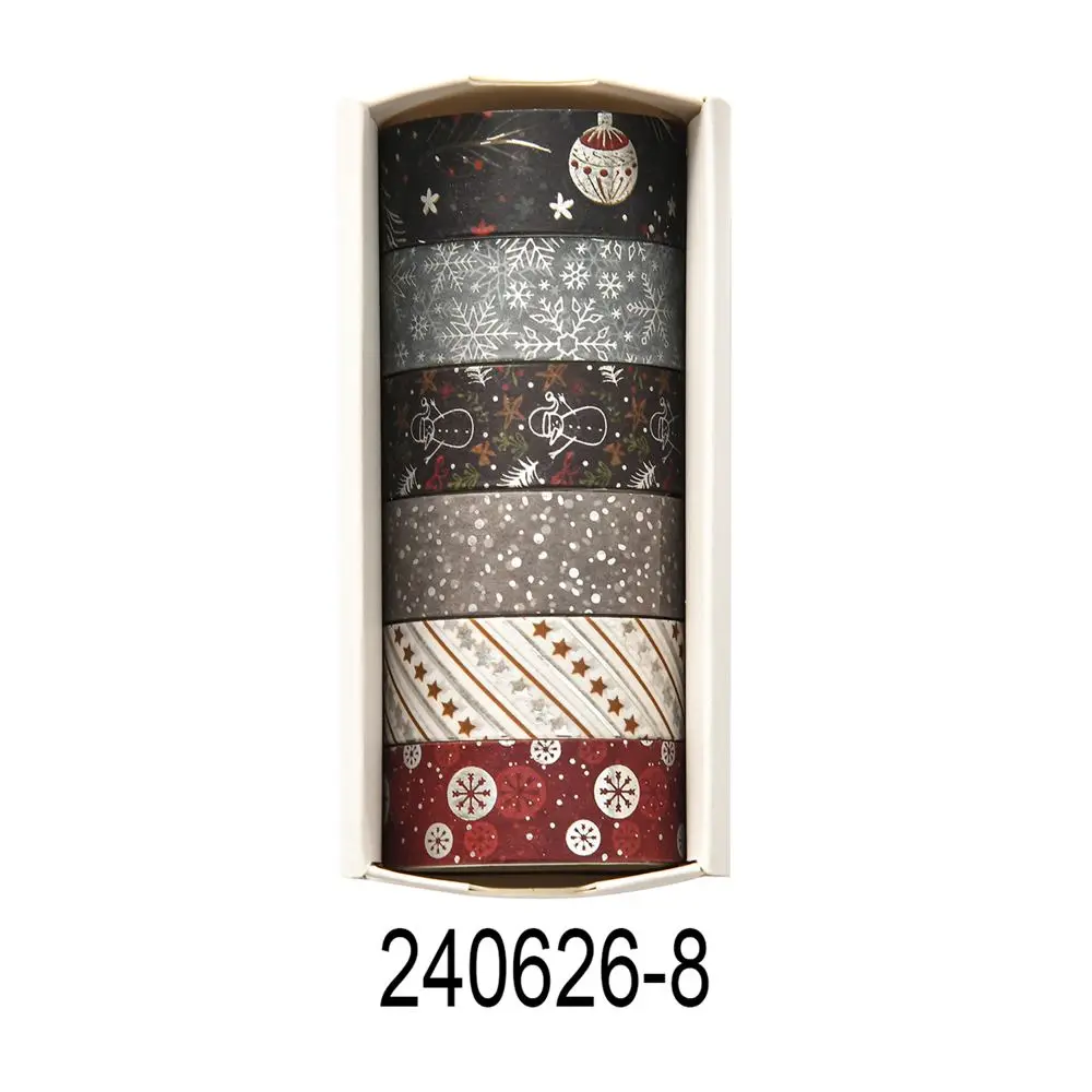 Washi Tape Set mit Sternen, Blumen und Karos in Pastell – Grau – Schneemann