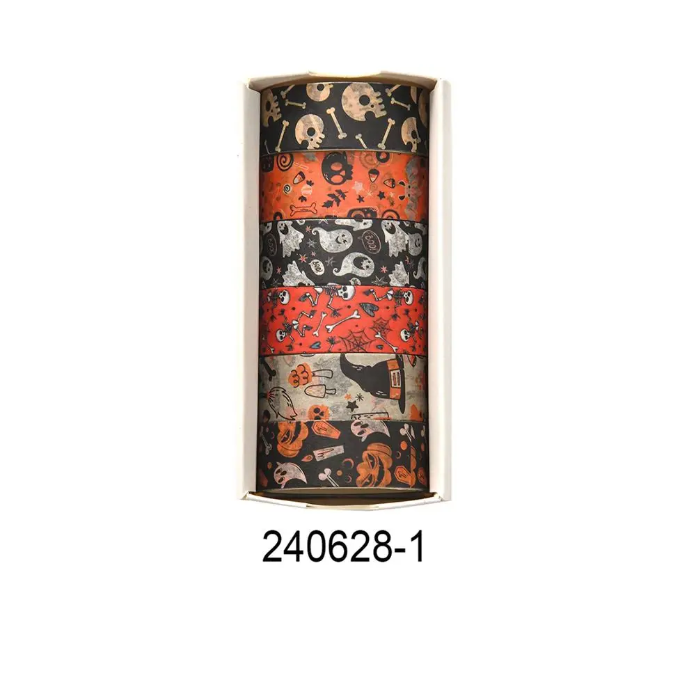 Washi Tape Set mit Sternen, Blumen und Karos in Pastell – Schwarz – Halloween