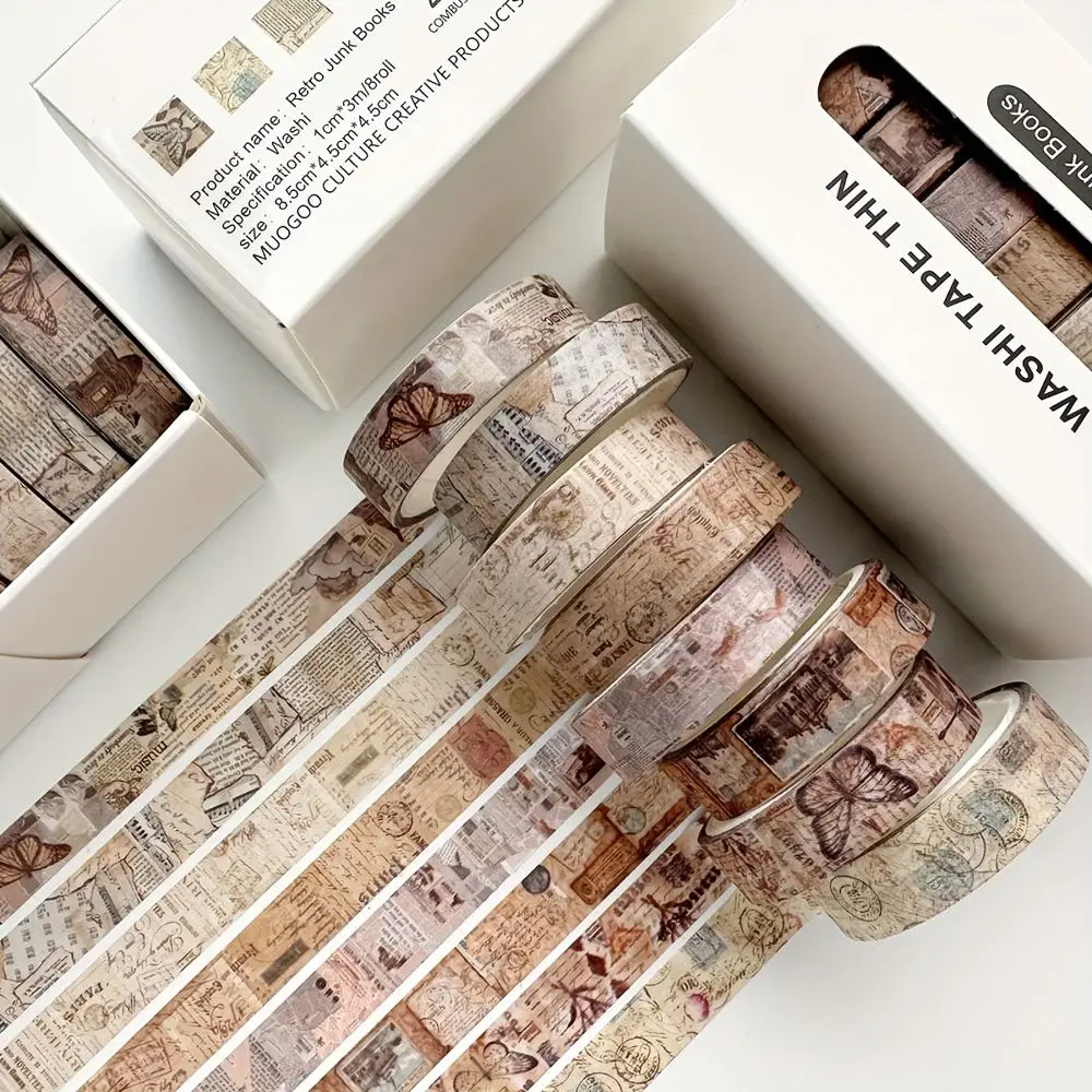 Schmales Washi Tape Set Retro mit Karo- und Blumenmuster – Altrosa